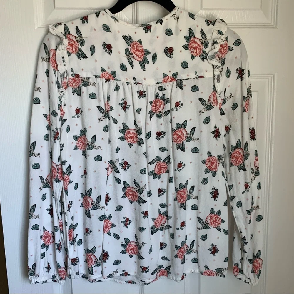 Lucky Brand White Rose Floral Long Sleeve Blouse, size M - Picture 7 of 8